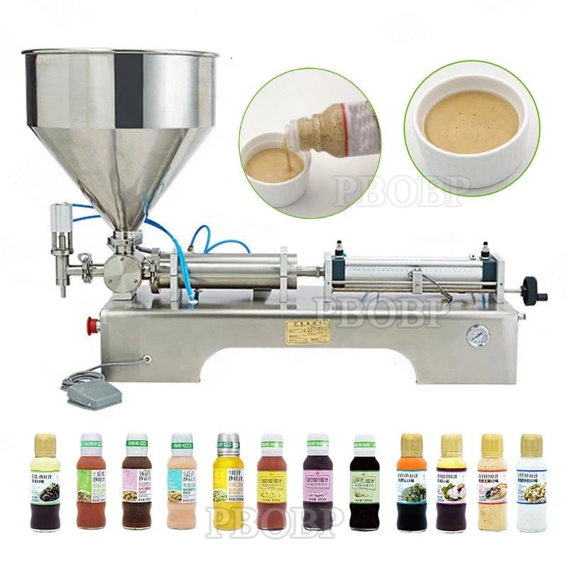 Máquina Llenadora de Líquidos Espesos PBOBP, Neumática, Horizontal, para Salsa de Chile, Champú, Ketchup, 50-500 ml, de Cabezal Simple o Doble