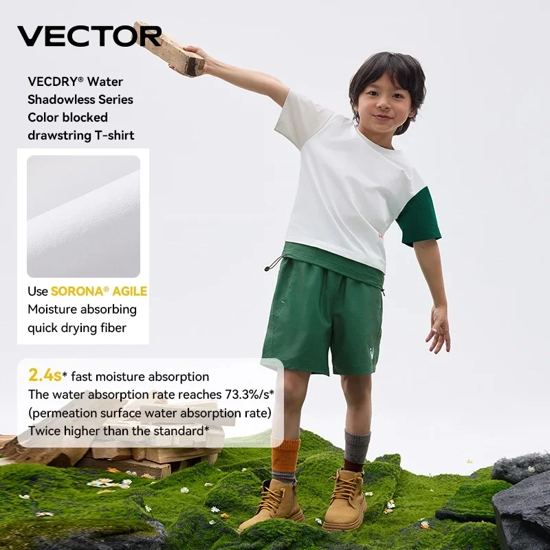 VECTOR Children Summer Sweat Absorption Quick Drying Short Sleeve T-shirt Skin Friendly Sunscreen Fishing Hiking Surf Shirt 2026