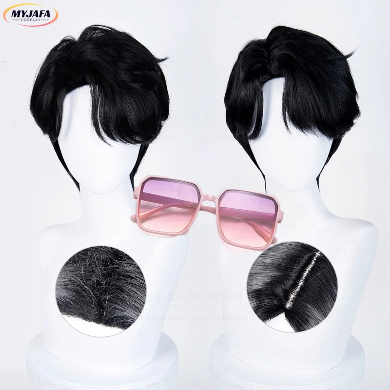 

High Quality Saja Boys Jinu Cosplay Wig Short Black Heat Resistant Synthetic Hair Anime Wigs + Wig Cap