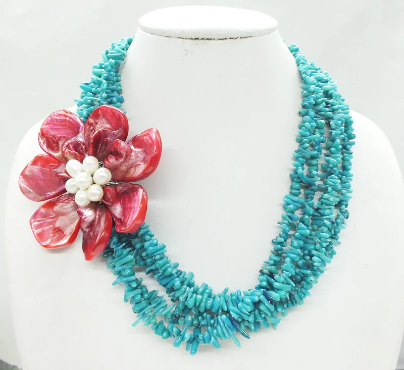 Beautiful ! Classic green  coral  shells  flower necklace 19\