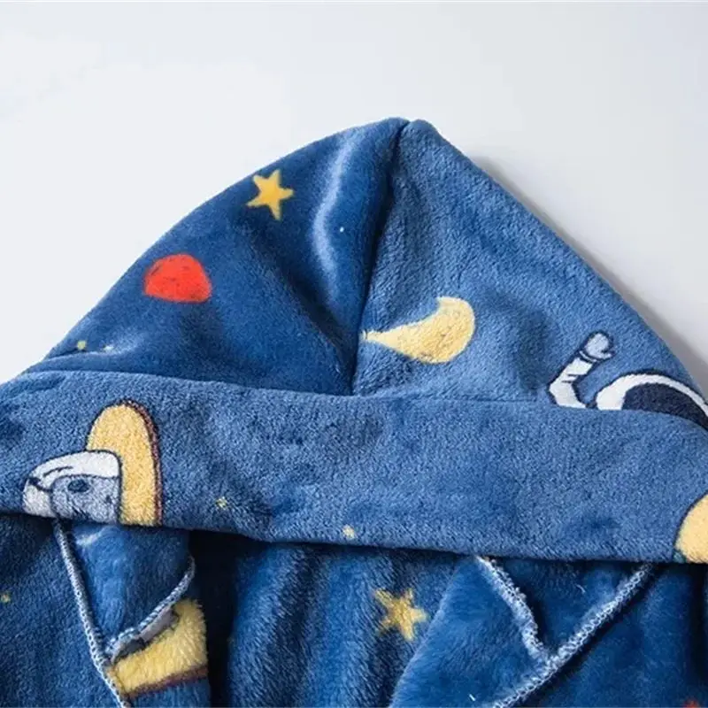 Kids Cartoon astronaut Robes Winter Baby Girl Bathrobe Sleepwear Robe For Children Flannel Hooded Pajamas Boys Homewear Clothing