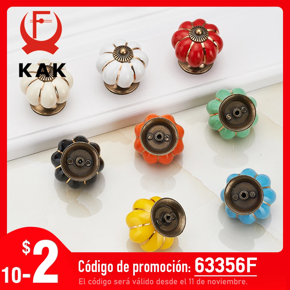 KAK Pumpkin Ceramic Handles 40mm Drawer Knobs Cupboard Door Handles Single Hole Cabinet Handles with screws Furniture Handles