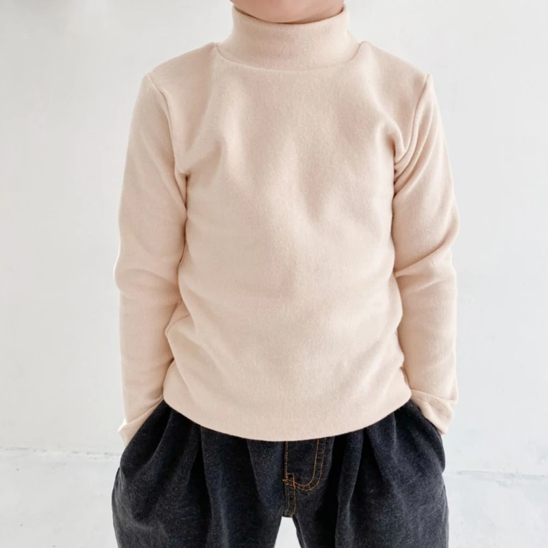 Children's clothing Turtleneck Warm Pure Cotton Baby Boys Basic t-shirts Girls Clothes Candy Color Pullover Tops Kids camisetas