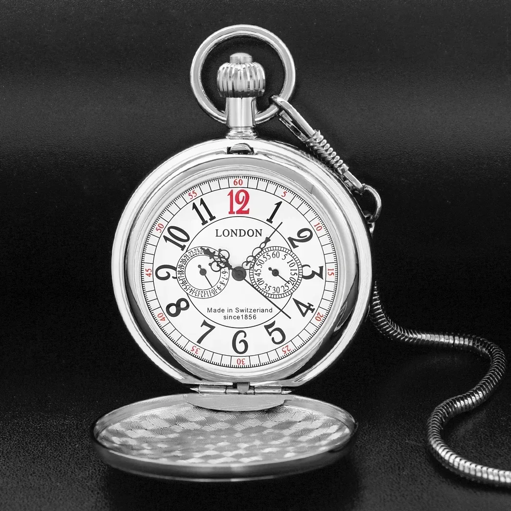 أعلى الفرقة الفضة قطار البخار تصميم التلقائي الميكانيكية ساعة جيب رجالية هدية العتيقة Steampunk Fpb سلسلة ساعة PJX1772