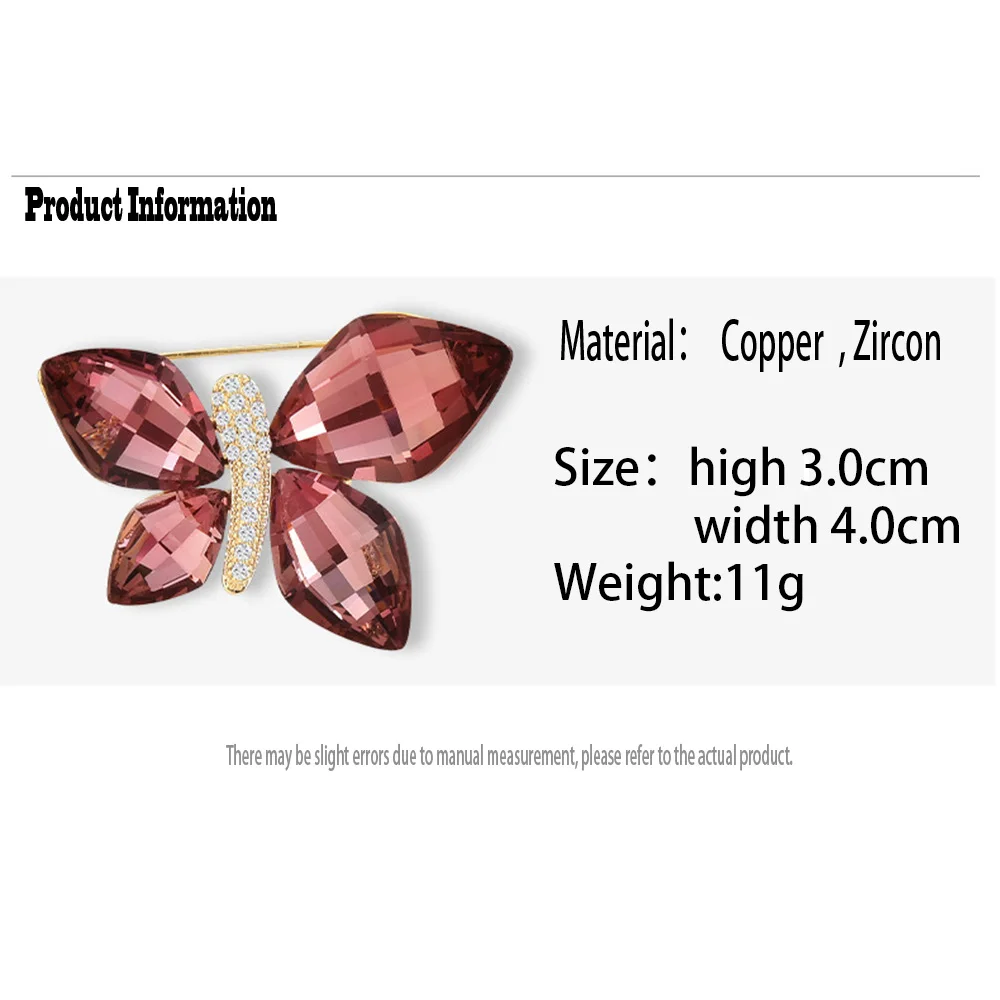 Exquisite Asymmetrical Crystal Butterfly Brooch Unique Design Insect Animal Jewelry Dress Accessories Women's Anti-Slip Pin