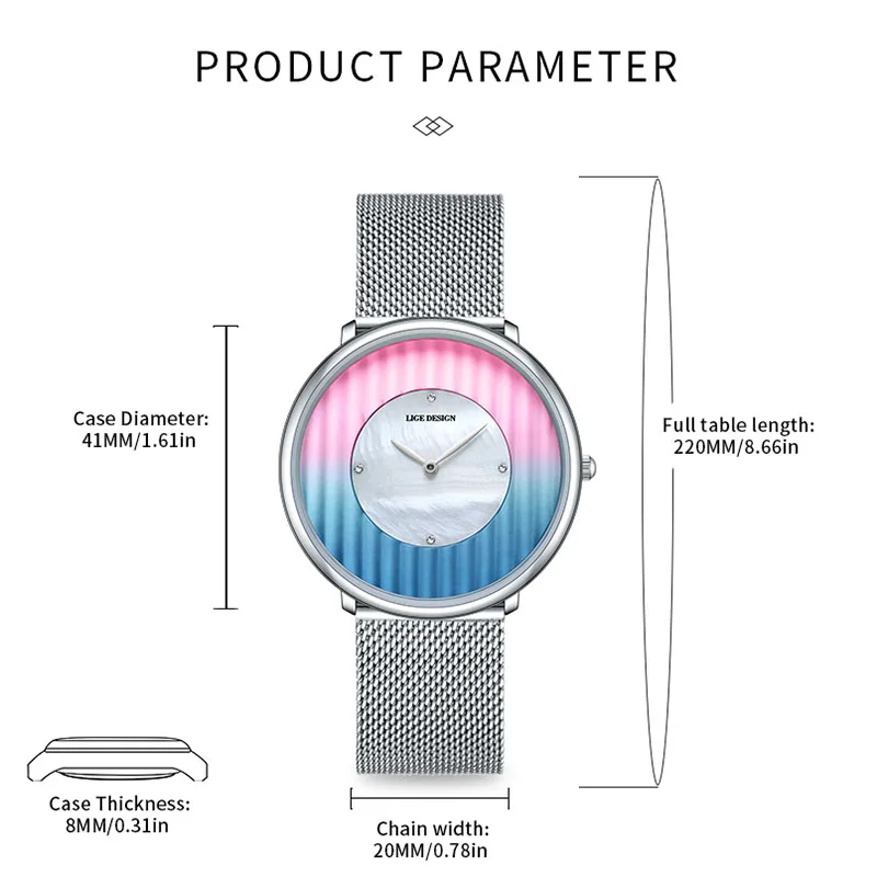 LIGE special exquisite gradient women's watch quartz wristwatch waterproof versatile Fashion simple Watch for Women montre femme