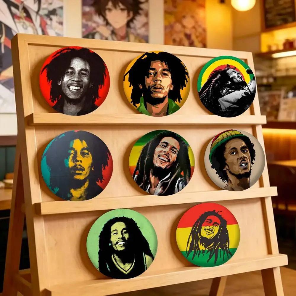 Reggae Singer B-Bob M-Marley 25mm 32mm 44mm 58mm 75mm Brooches Badges Pins for Accessories Gift