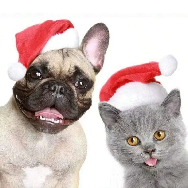 Red Plush Dog Christmas Santa Hat Soft Pet Cap Holiday Party Costume Accessory Cute Photo Decoration for Cats And Small Dogs