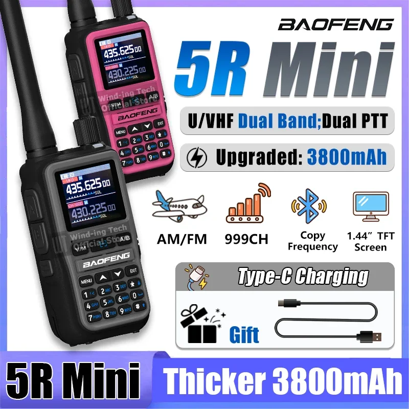 baofeng-uv-5g-uv-5r-ミニハンディトランシーバー。3800mahの大容量バッテリーを搭載し、am-fm-uhf-vhfのデュアル周波数に対応。ptt（プッシュ・トゥ・トーク）機能、周波数コピー機能を強化。超軽量で持ち運びやすい。