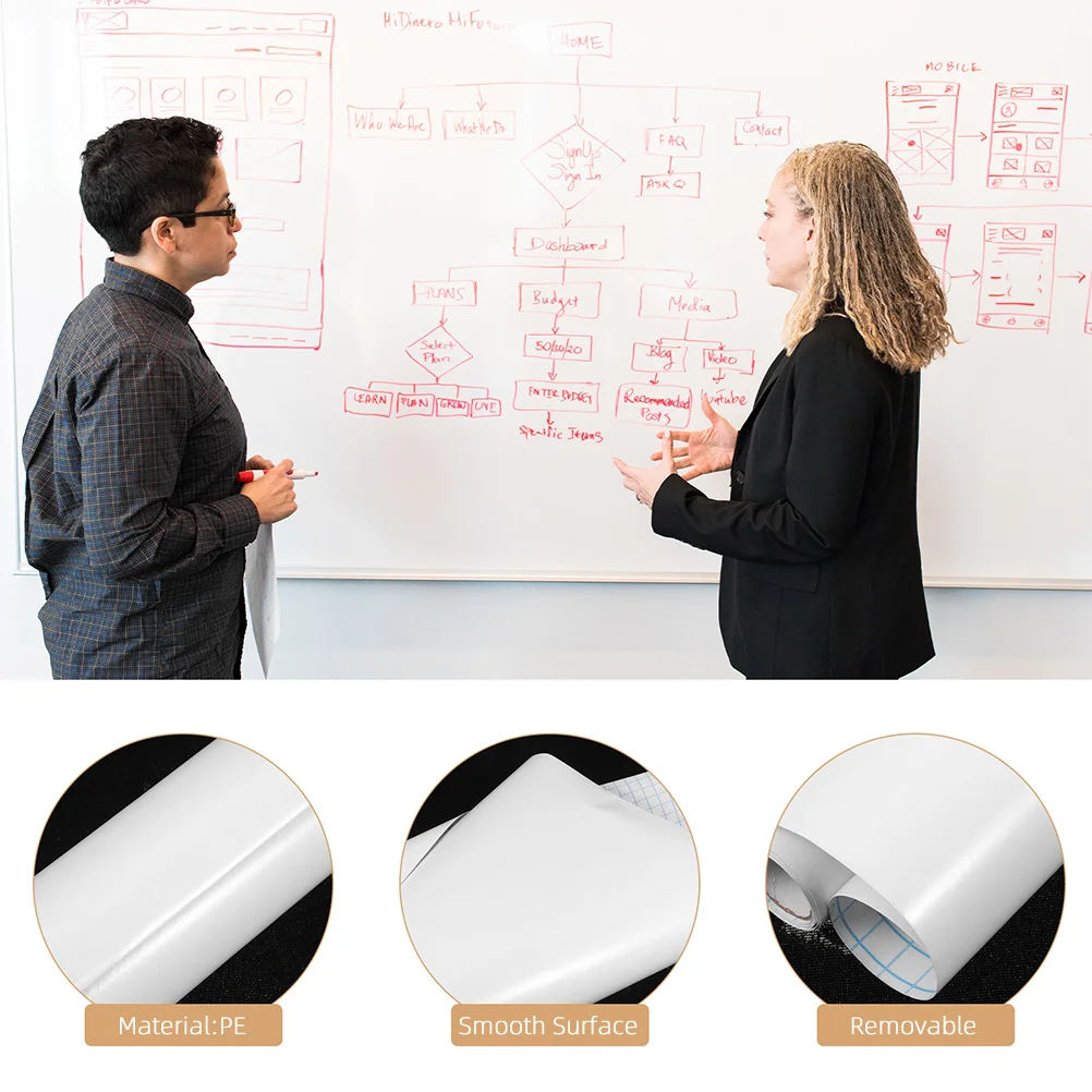 

1 set Whiteboard Wall Sticker 45x200cm Removable Graffiti Kids PE Reusable Dry Erase Home Office Classroom Decor