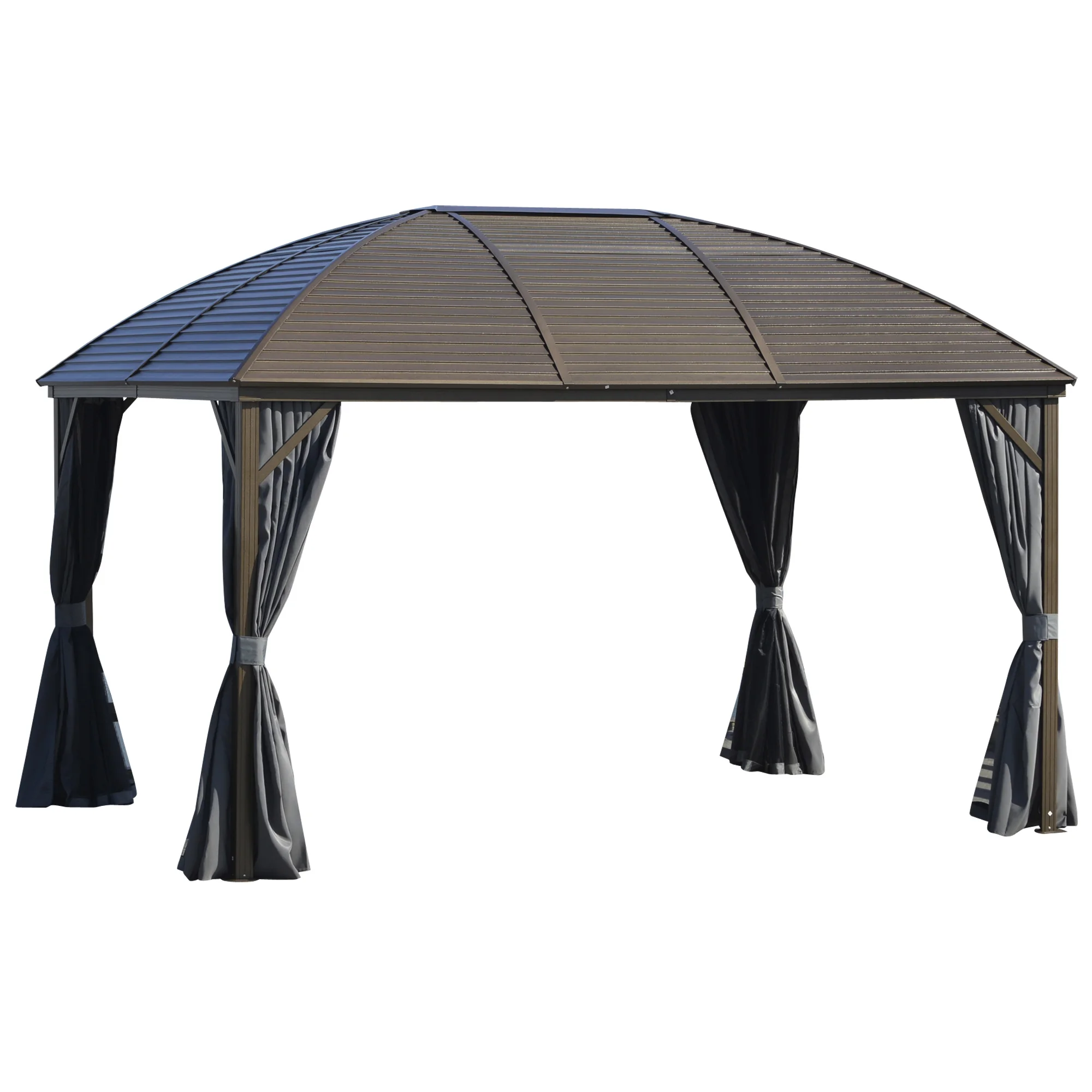 10' X 13' Hardtop Gazebo with Curtains, Netting, Steel Roof Pavilion, Aluminum Frame, and Ceiling Hook for Garden, Patio, Gray