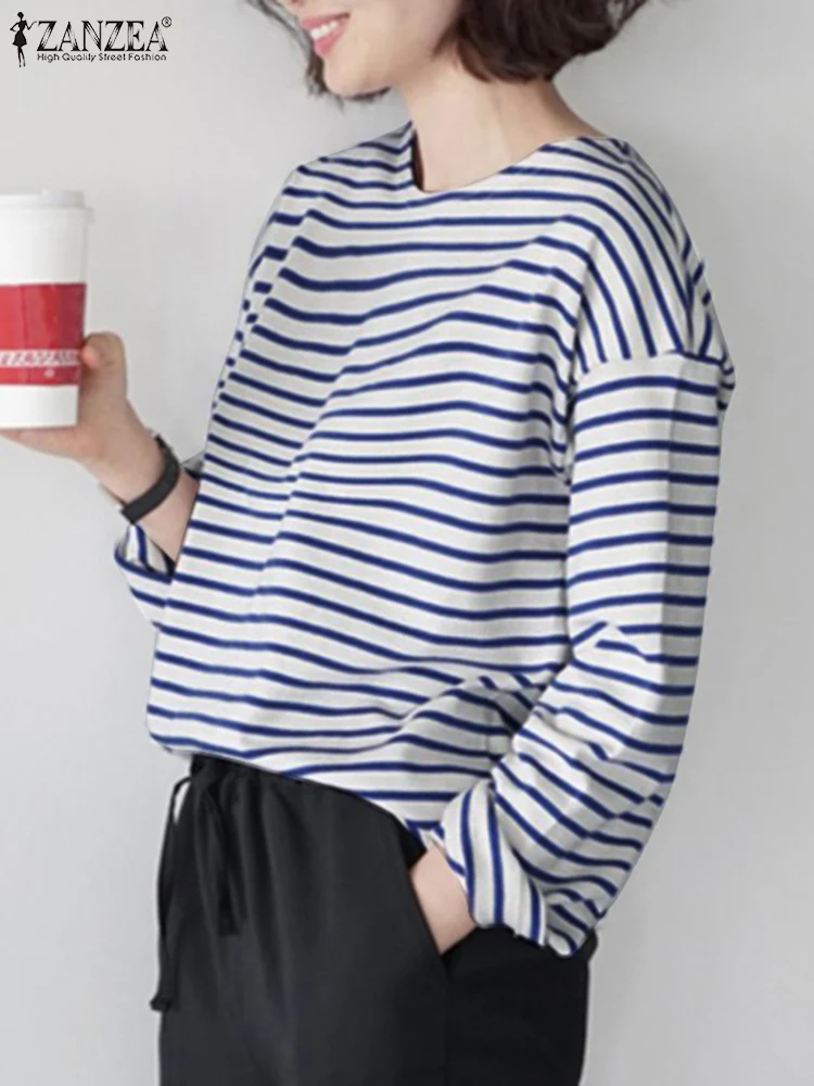 

2024 ZANZEA Elegant Women OL Work Shirt Spring Long Sleeve Striped Blouse Fashion Tunic Tops Casual O Neck Blusas Female Chemise