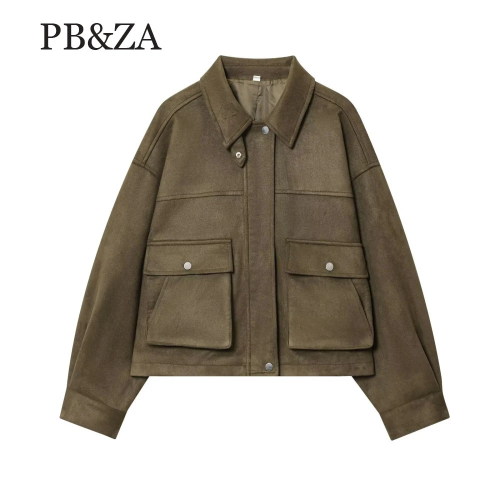 

PB&ZA Women's Suede Loose Jacket with Collar Button Pocket Zipper Autumn/Winter New Fashion Jacket