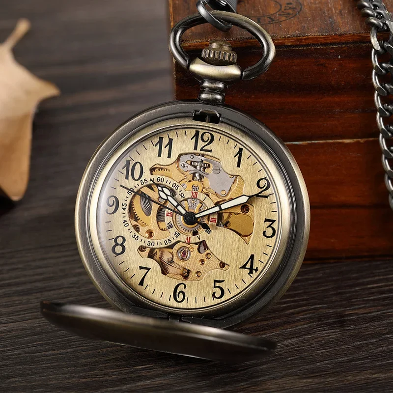 Large antique hollow smooth automatic mechanical pocket watch for men and women gift mechanical watch