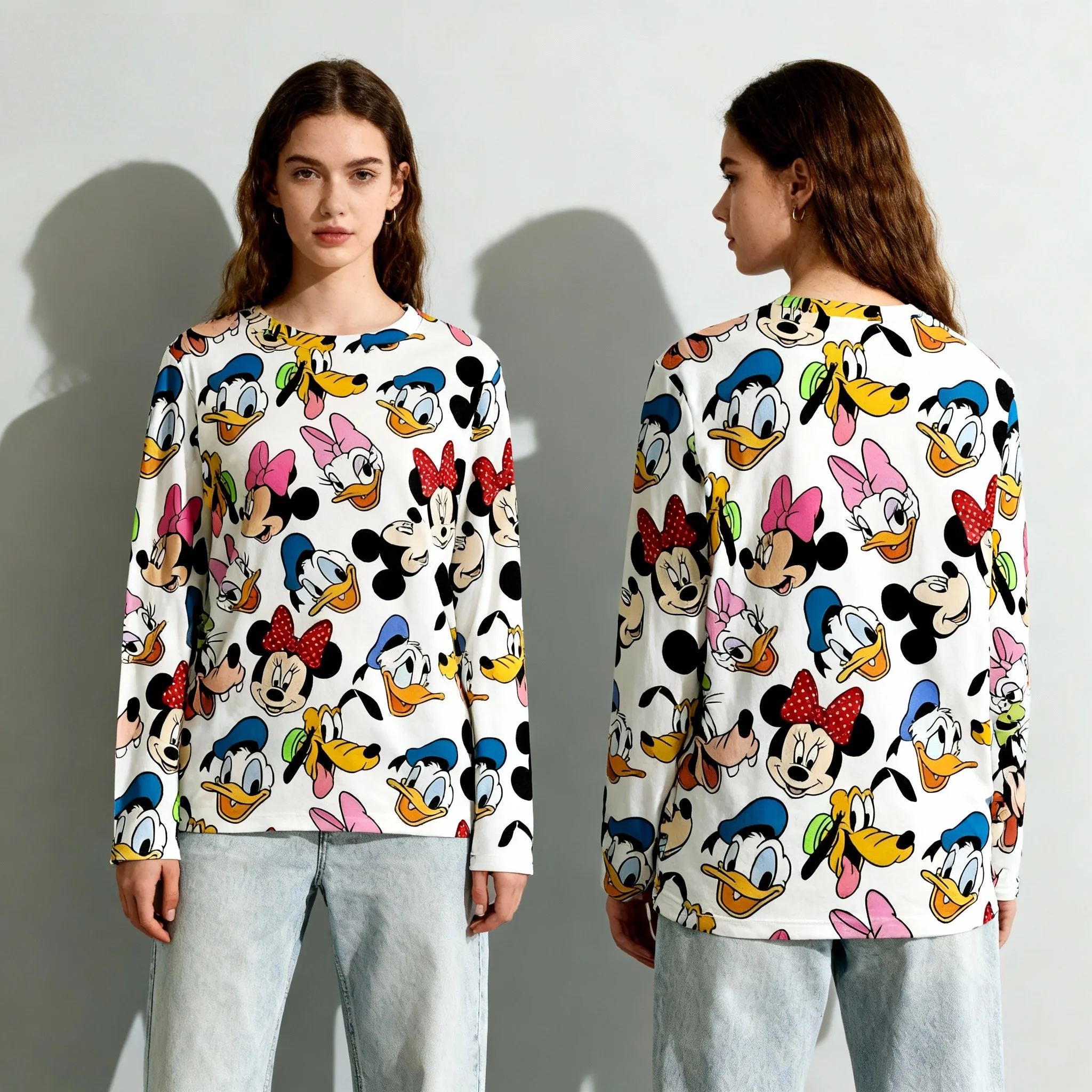 Autumn/Winter Disney Animation Series Mickey Friends Stitch Long Sleeve T-shirt Street Oversized Women Adult Children Same Style