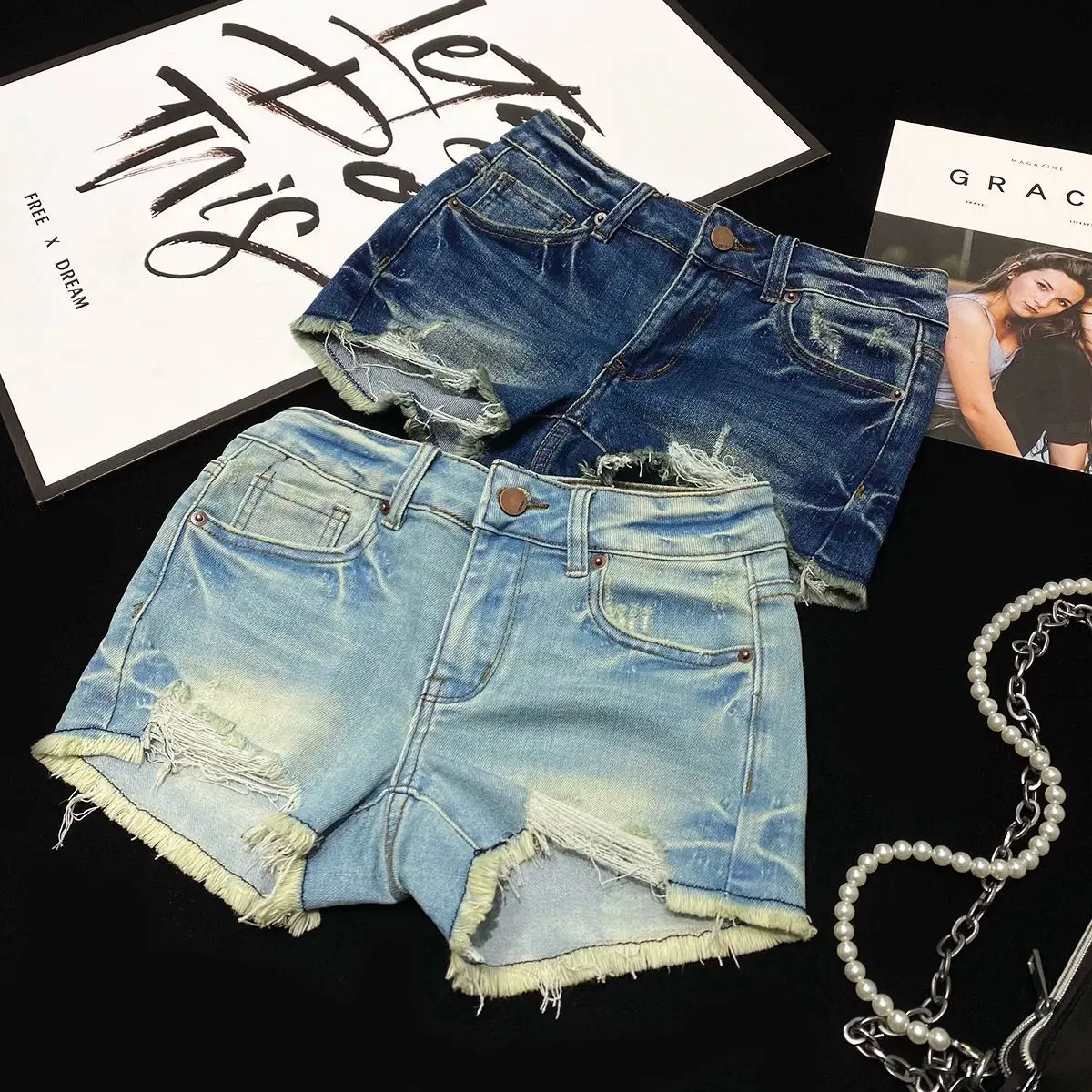 Summer 2026 New Sexy Spice Girls Denim Shorts Women's Rough Edge Irregular Fashion Super Short Hot Pants