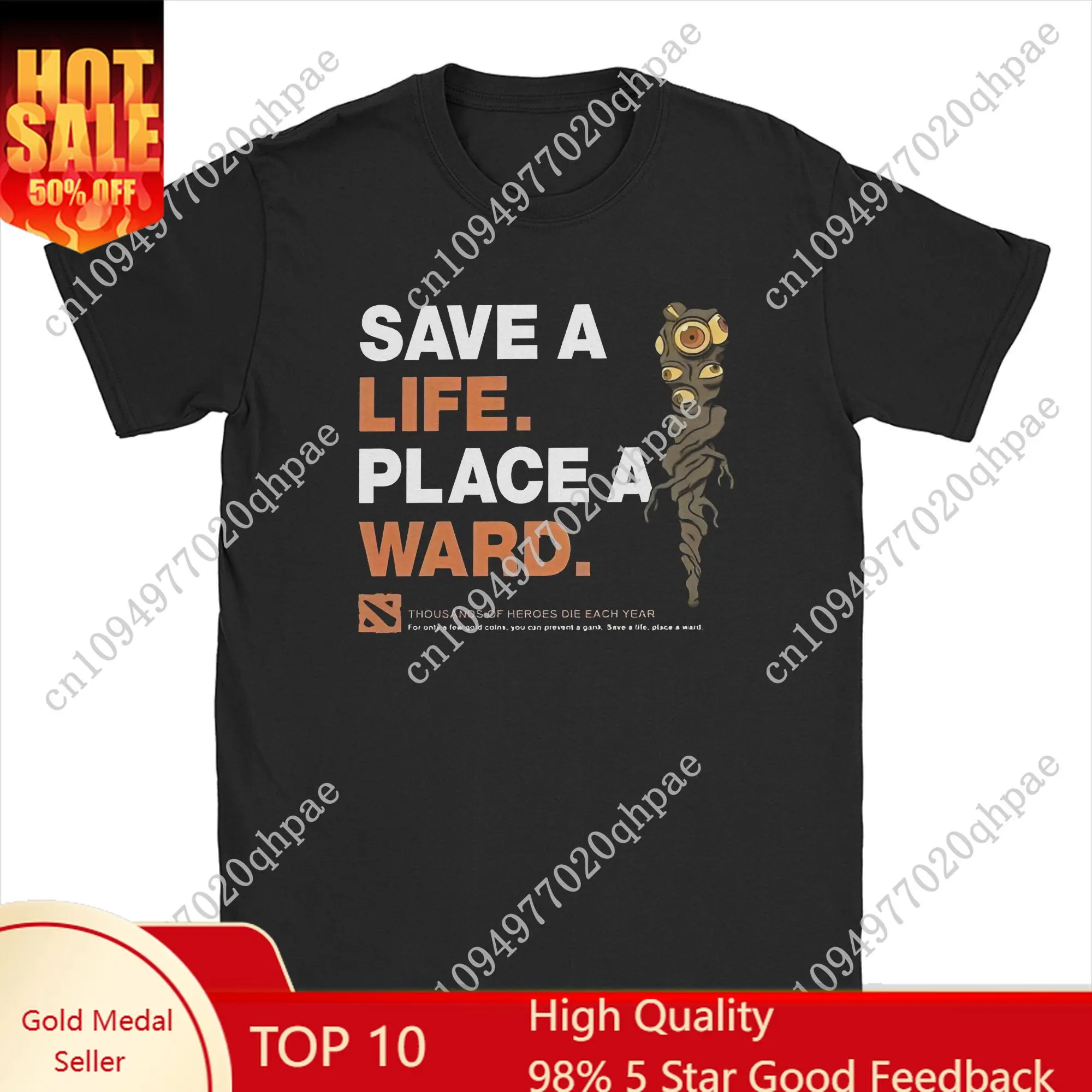 

D-Dota 2 Art of Ward Men's T Shirts Game Peace of Ward Vintage Tee Shirt Short Sleeve Crew Neck T-Shirts Cotton Adult Clothes