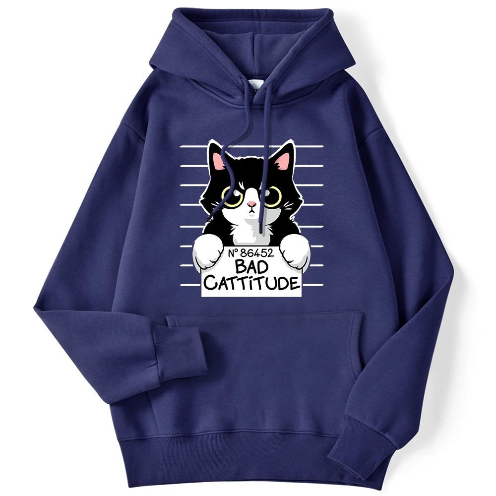 Winter Womans Hoodies No86452 Bad Cattitude Funny Cat Printed Hoody Stretch Drop Sleeves Pullover Casual Cute Ladies Streetwears