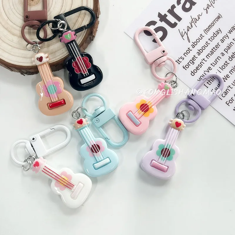 Cartoon Guitar Resin Keychain for Women Mini Music Instrument Bag Pendant Couples Girl Key Chains Gift Accessory