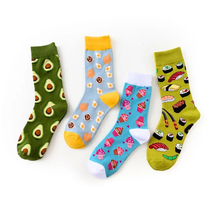 새로운 도착 여성 양말 남여 봄 가을 만화 아보카도 버거 스시 해산물 짧은 양말 재미 있은 통기성 코튼 크루 양말