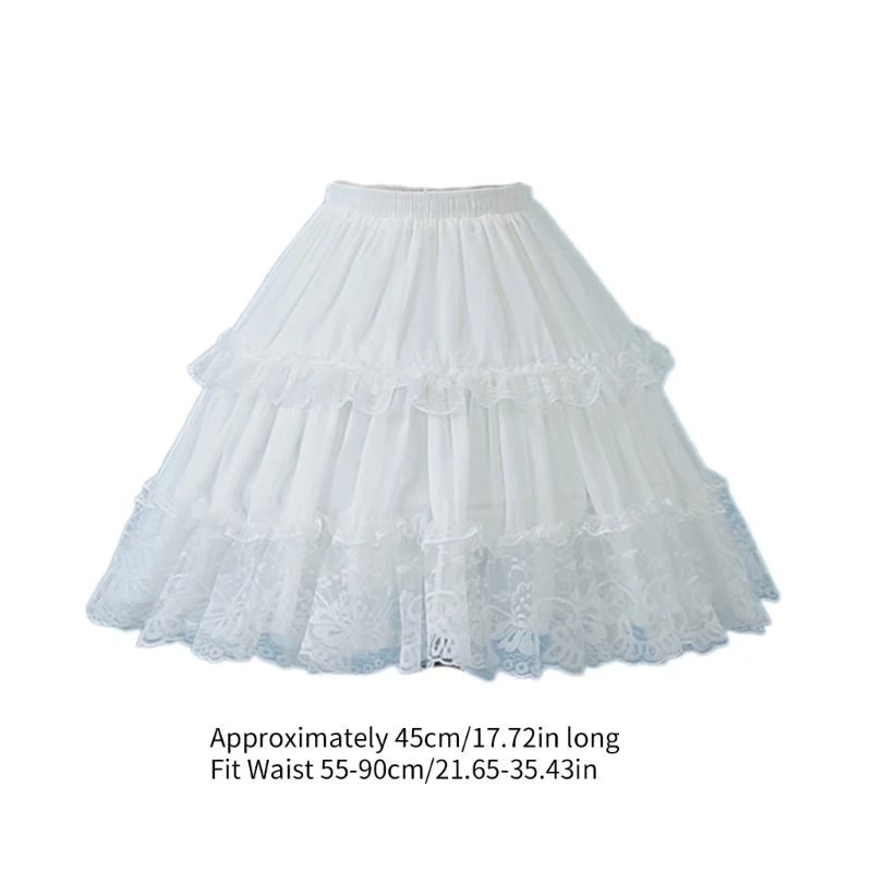 Rok Petticoat 2 Lapis Wanita Rok Bawah Pendek Renda Berlipat 2 Lingkaran Pesta Cosplay P8DB