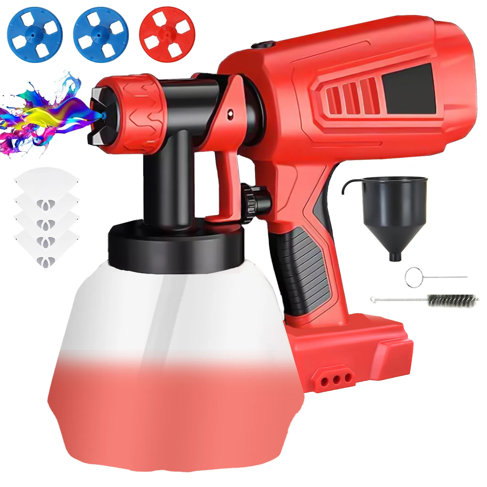 Cordless Paint Spray Gun With 18V Battery, With 4 Nozzles and 1000 ML Container for Automotive Wall Painting