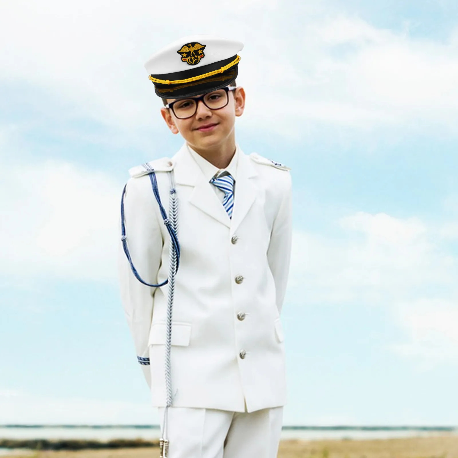 Yacht Captain Hat for Kids 56Cm Custom Embroidered Sailor Hat Cruise Party Themed Costume Performance Captain Hats