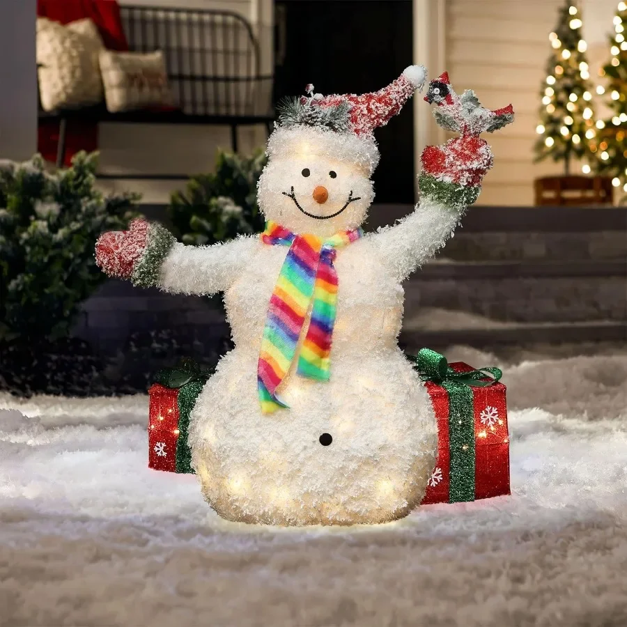 

3FT Battery Operated Frosted Snowman Outdoor Christmas Decorations with 40 LED Lights for Holiday Display on Porch Lawn Indoor