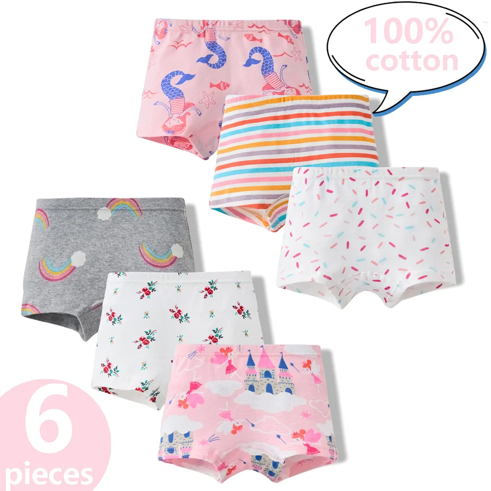 3/6 Pcs Children\'s Girls Panties Sets 100% Cotton Pretty Cartoon Unicorn Print Underwear For Girl Infant Undies Boxer Breathable