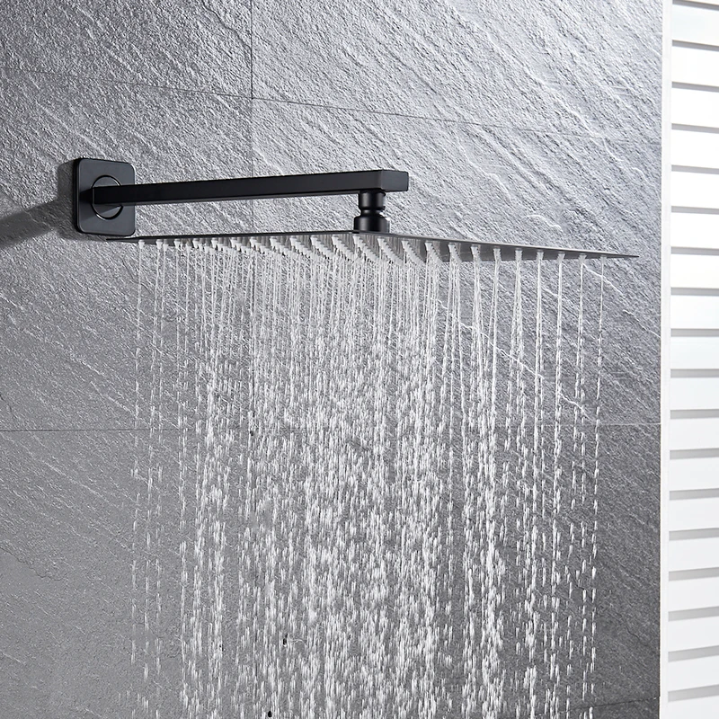 Vidric matte black gold shower faucets 8/10/12 rainfall ultrathin shower head with wall mounted shower arm bathroom shower acces