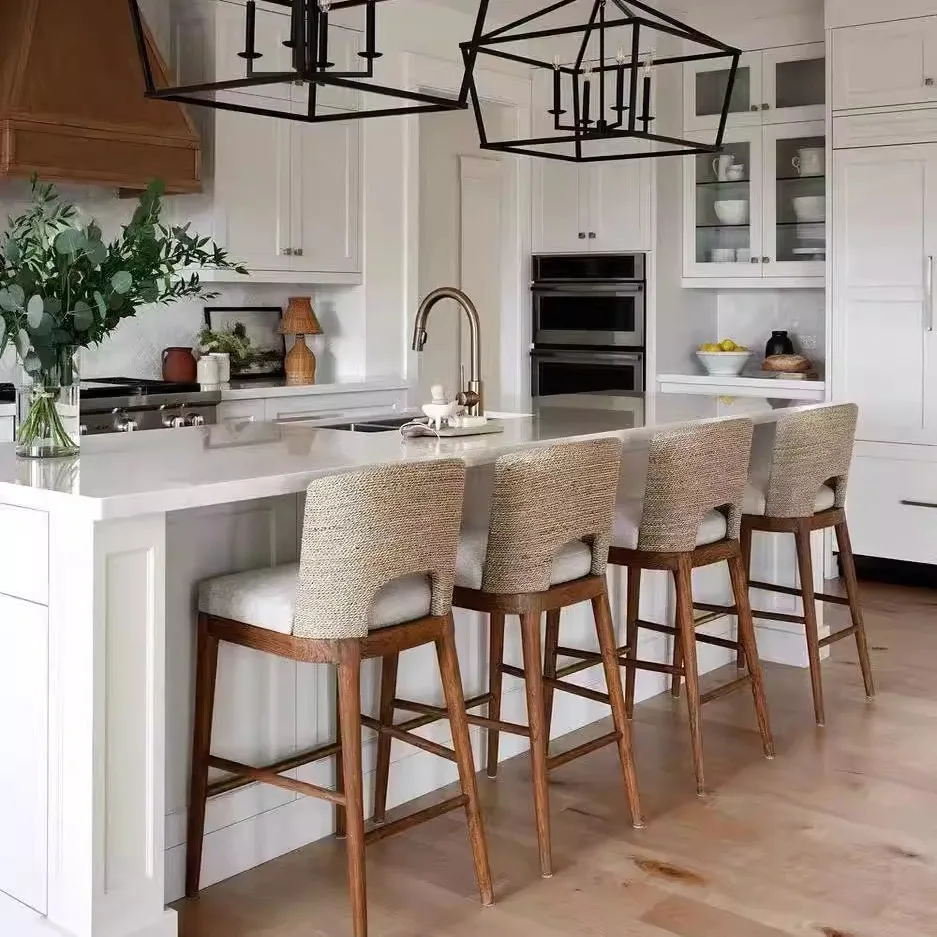 

Nordic modern simple home solid wood high chair antique bar island chair backrest bar designer