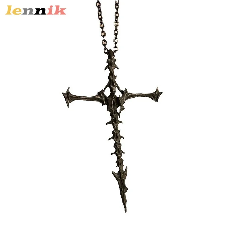 الظلام نمط الهيكل العظمي العظام الصليب قلادة قلادة ، الأمريكية خمر الأزياء المتعثرة العصرية الرجال سلسلة ، المعادن الرجال المجوهرات