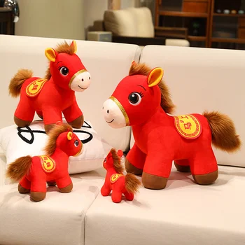 2026 Red Lucky Horse Plush Toy New Year Mascot Horse Plush Toys Chinatown Boutique Pony Decor Festival Gift Kid Gift