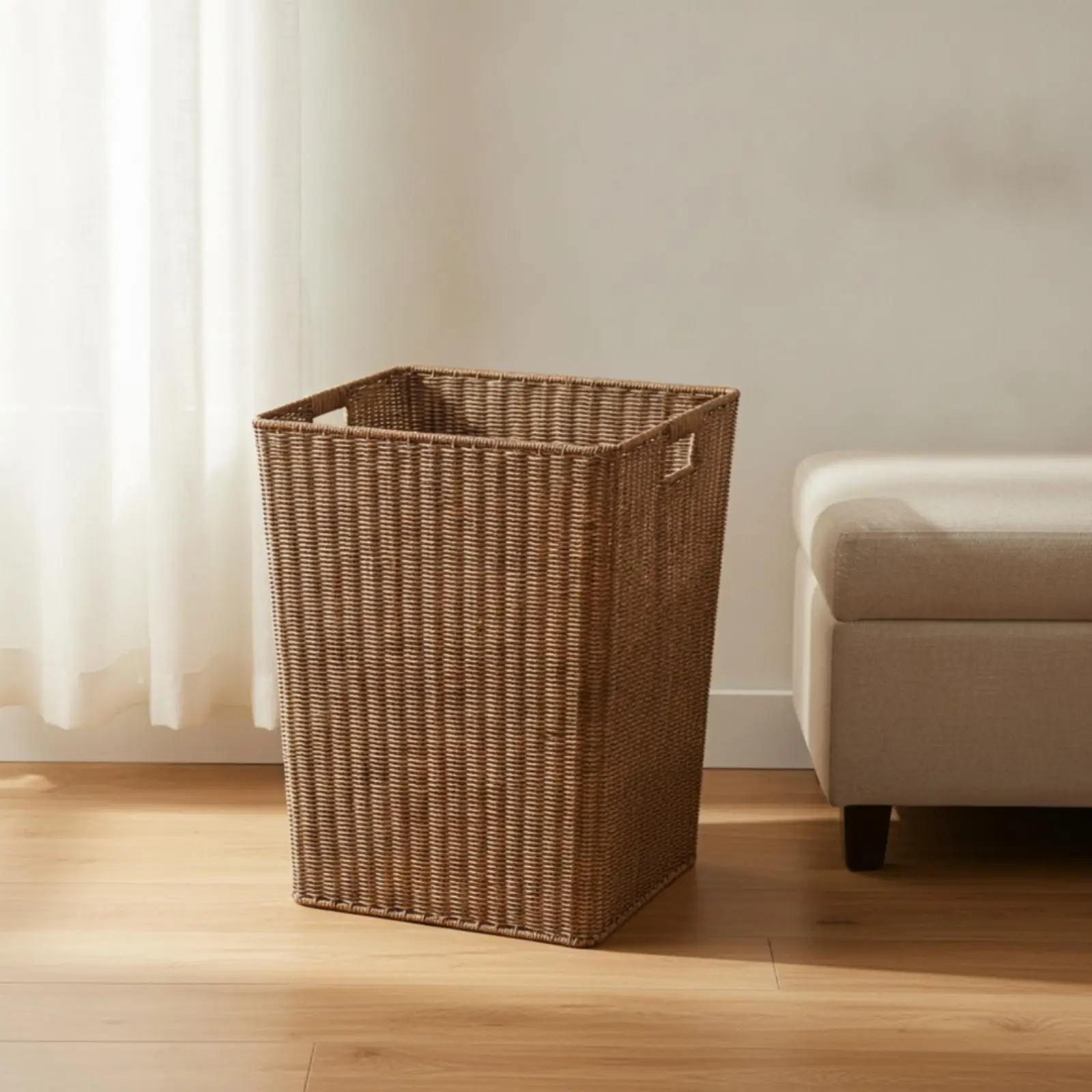 Dark Brown Imitation Rattan Storage Basket for Bedroom Closet Pantry Organization