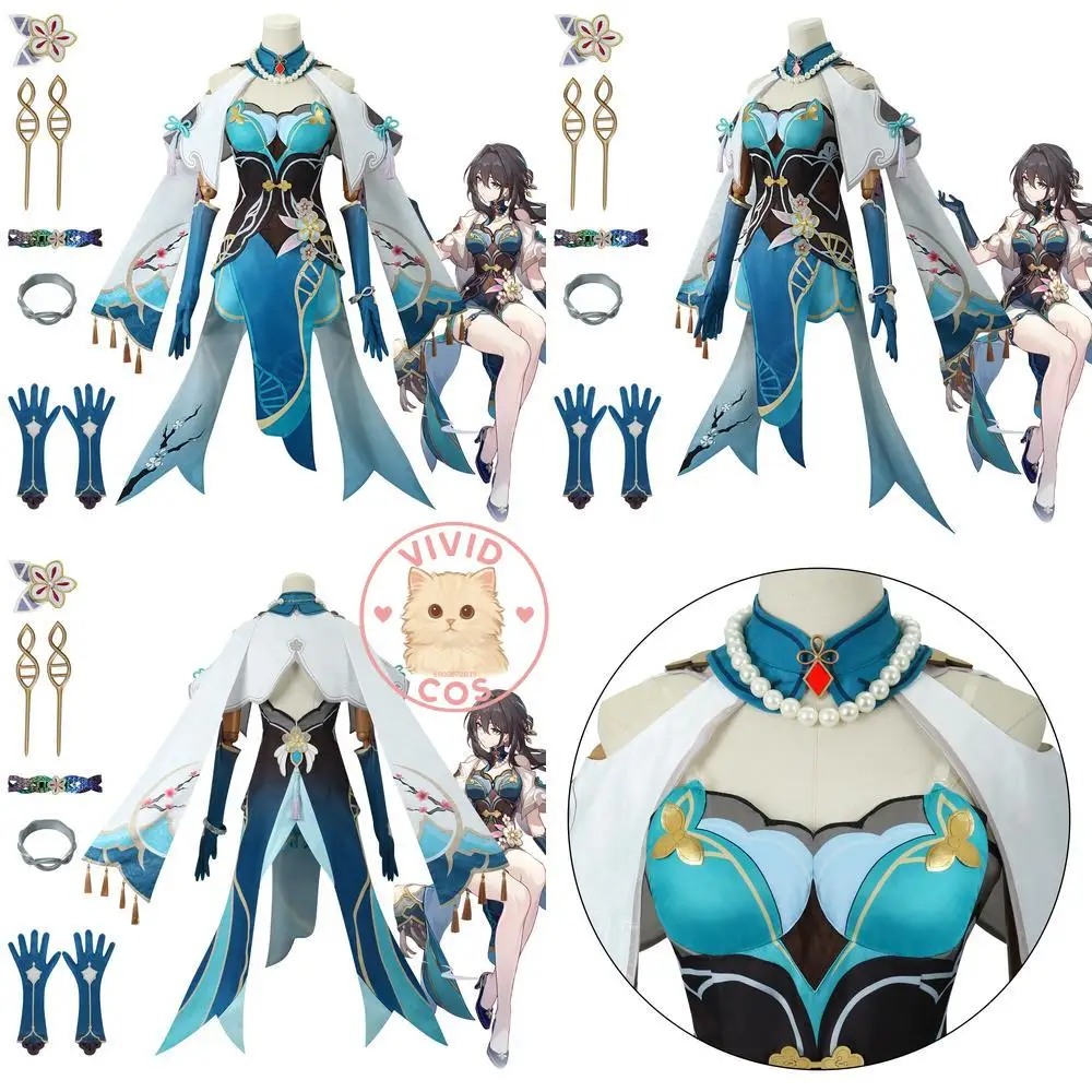 

Popular Game Honkai Star Rail Cosplay Costume Anime Ruan Mei Role Play Outfit Sexy Women Dress Wig for Comic Con Halloween Party