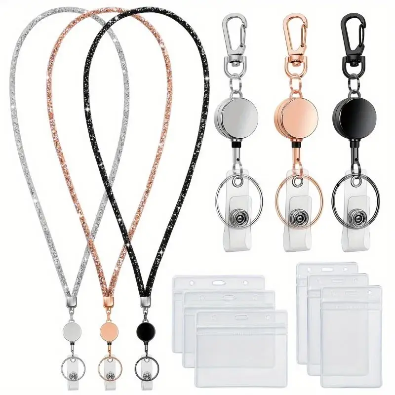 1pc Lanyards For Id Badges 3 In 1 Set Bling Badge Lanyard Wi