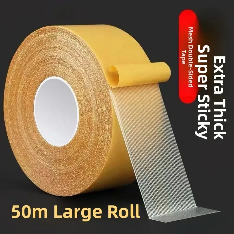 

JC 5 шт. 50м большой рулон двусторонней клейкой ленты с высокой клейкостью, без следов, на тканевой основе, для крепления ковров, прозрачная, сверхпрочная