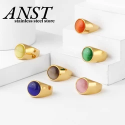 Vintage Man Boy Round Natural Stones Round Ring in Stainless Steel Jewelry Mens Women Accessories Anel Aneis Wedding Gift