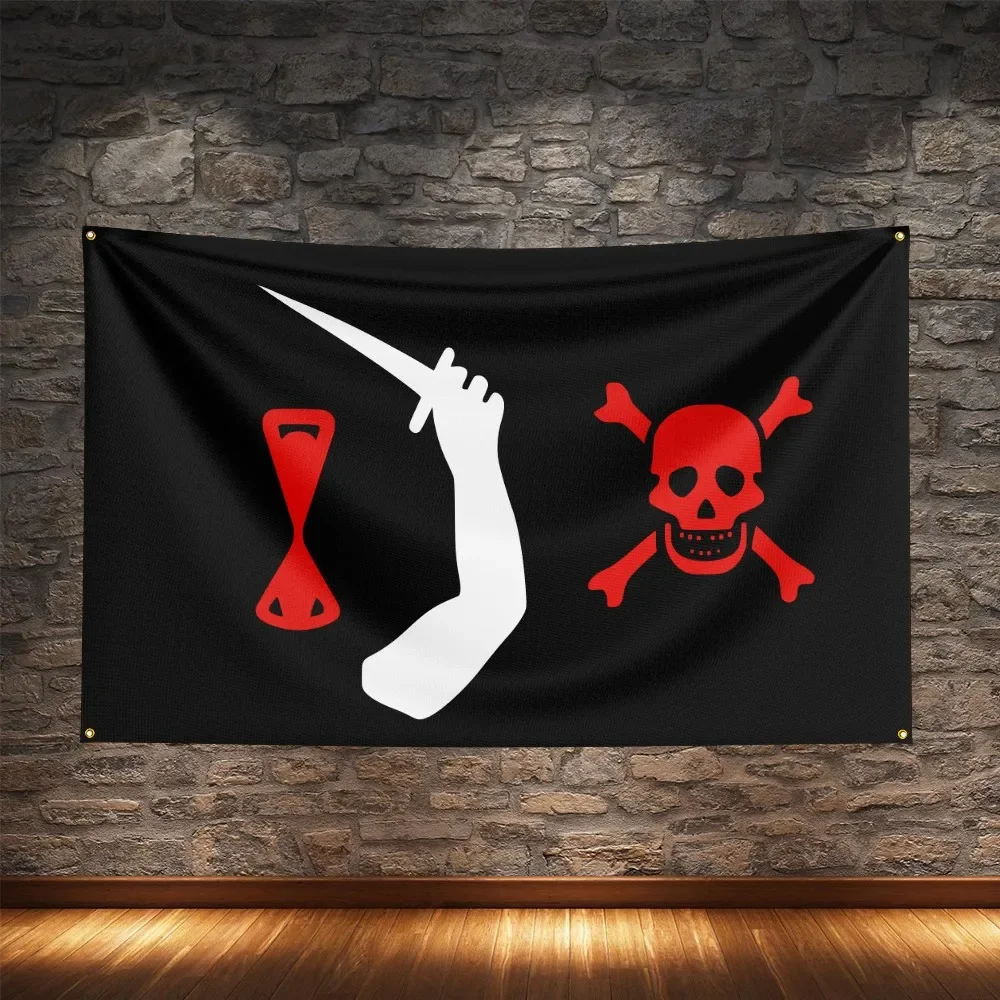Blackbeard Flag Polyester Digital Printing Edward Teach Banner For Decoration