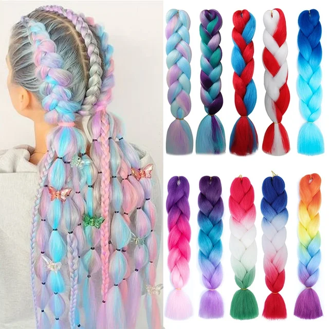Syntetyczne 24-calowe warkocze Jumbo do przedłużania włosów Afro Ombre Color Box Yaki prosty szydełkowy warkocz DIY włosy dla kobiet