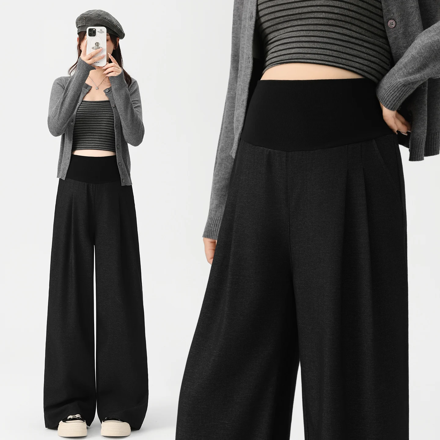 

2025 Maternity Jeans-Style Pants - Denim-Look Wide Leg Trousers with Belly Support Panel for Spring/Autumn Wear Pregnant Women