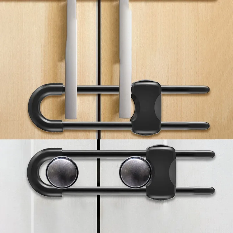 U-förmige, babysichere Schrankschlösser, verstellbare Kindersicherung, kindersicherer Riegel für Knauf, Griff am Küchentür, Schrank, Schrank – Detail 2