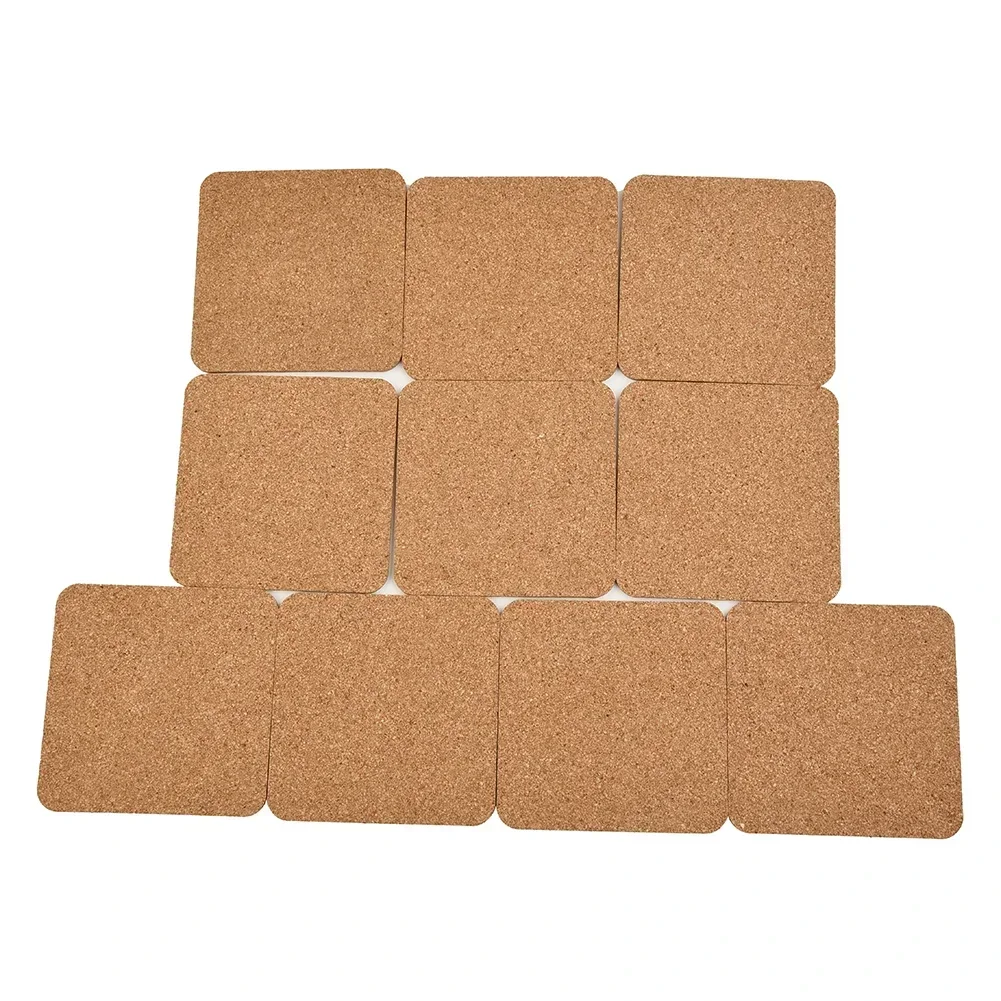 Coaster Cork Mat Cork Cork Mat Decorative Element Heat Insulation Round Self-adhesive Square 100 X 100 X 3mm 10pcs