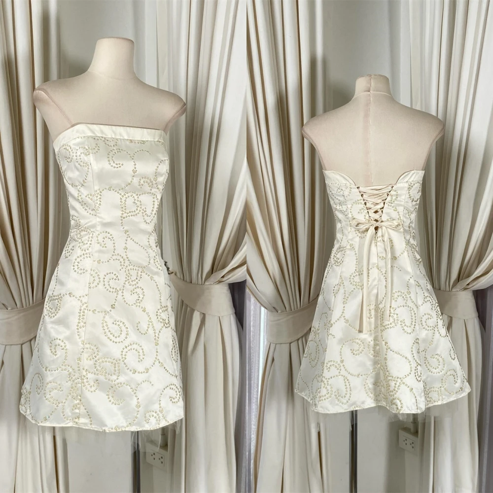 

Customized Delicate White Satin Evening Dress Elegant Graceful Strapless Sleeveless Cocktail Dress Sexy Lace Up Back Party Dress