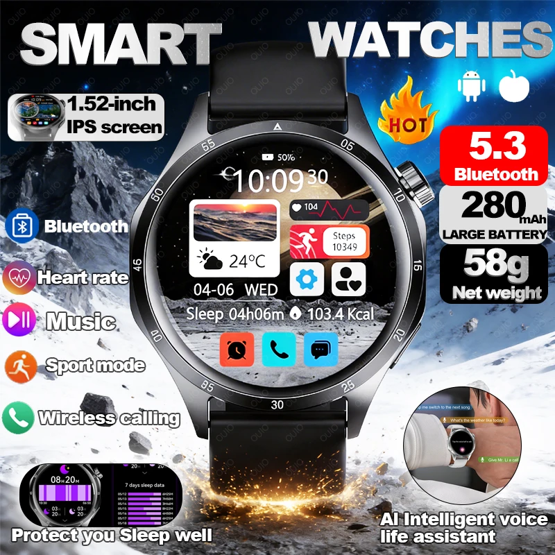 

New Smart Watch Bluetooth Call 1.52-inch Screen Health Management Sleep Monitoring AI Voice Assistant Sports Mode Smart Watch