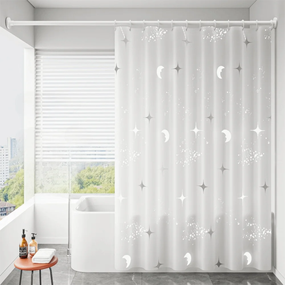 

Modern EVA Waterproof Shower Curtain Mold-proof with Hooks Bath Curtain No Drilling Translucent Privacy Curtain Bathtub