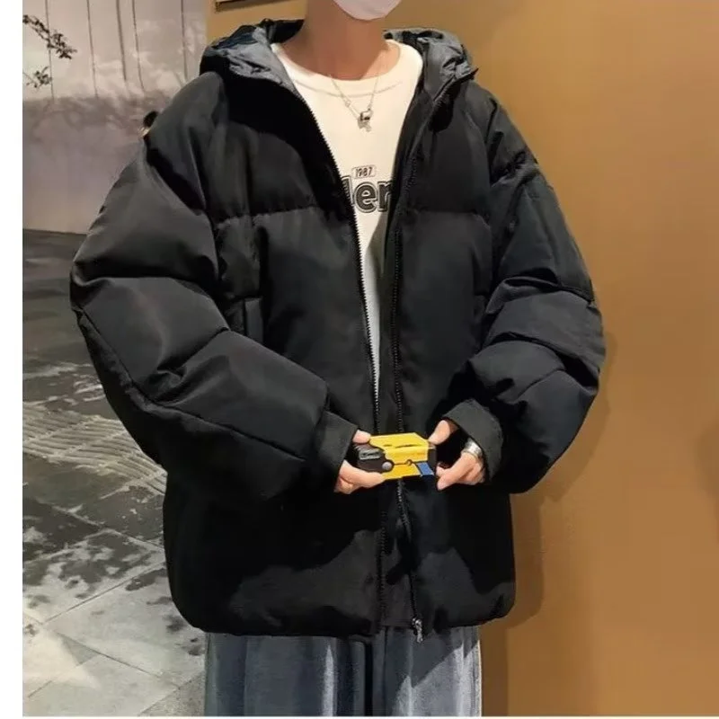 Loose Fit Men's Cotton Jacket Hooded Thickened Winter Coat Bread Style Warmth Youth Casual Fashion Brandless Zipper Closure