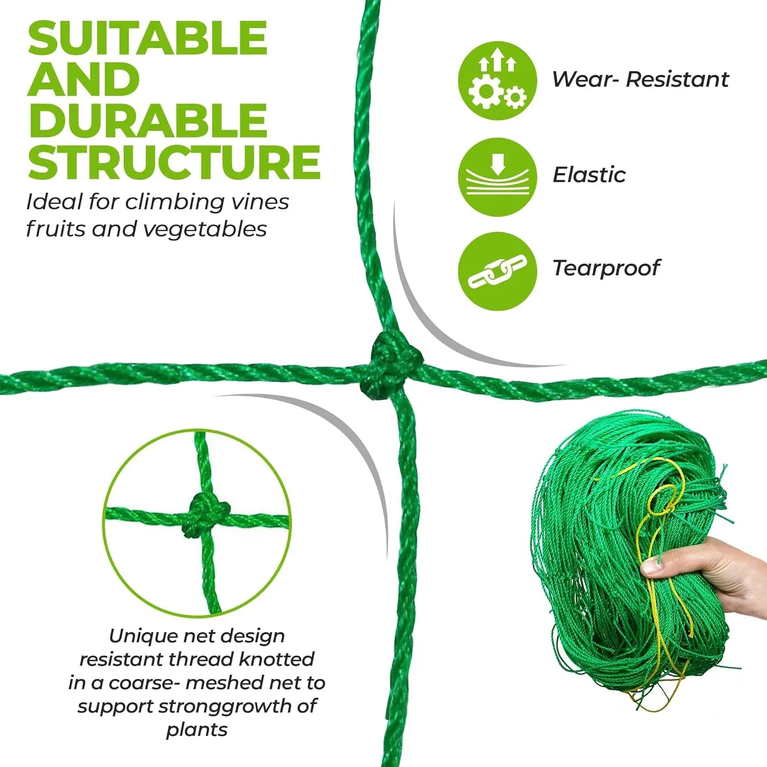 Garden Trellis Netting for Climbing Plants, Plant Netting for Cucumber,27 Strands Nylon & 10×10CM Mesh, Grow Net,Fence net