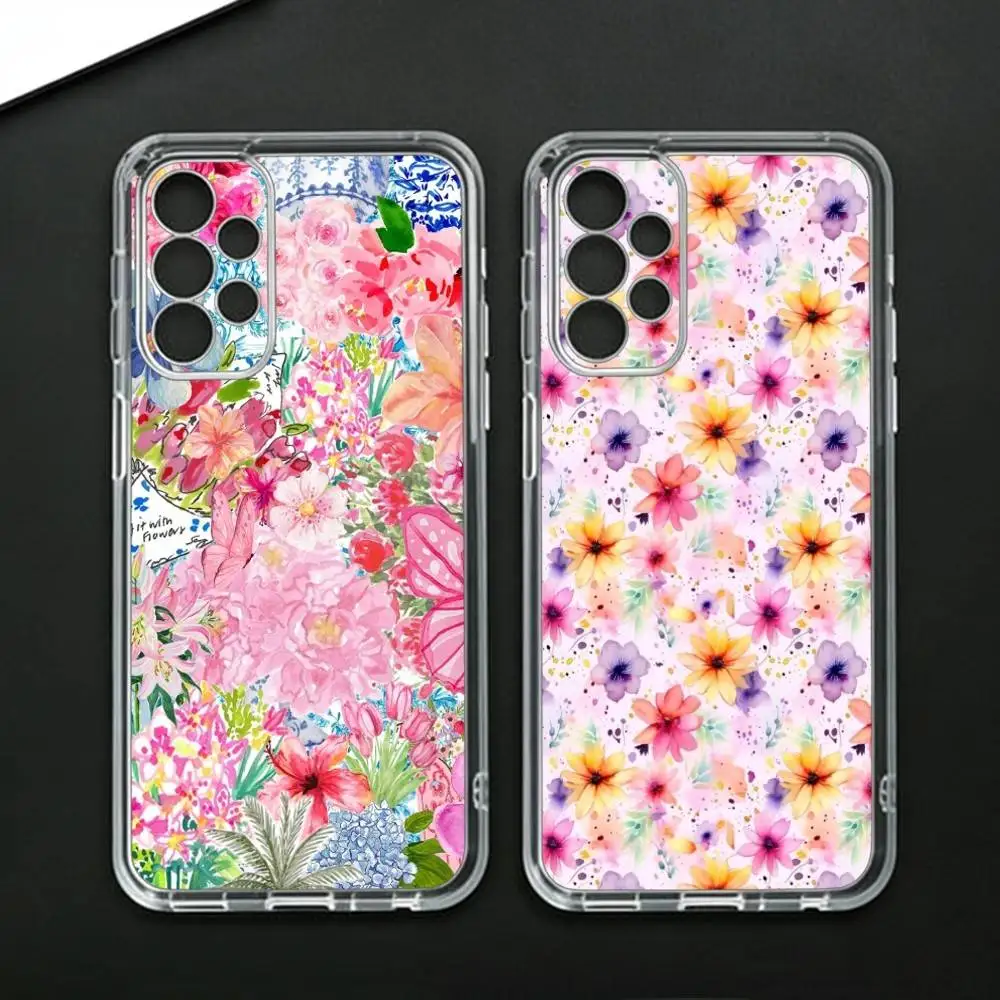 Colorful Flower  Phone Case For Samsung Galaxy A71,A70,A52,A51,A40,A30 Transparent Cover