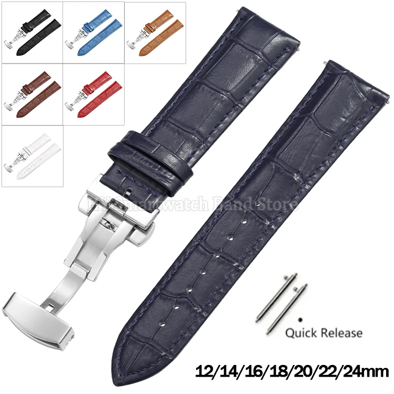 12mm 14mm 16mm 18mm 20mm 22mm 24mm Leather Watch Strap for Men Women Universal Quick Release Wrist Band Cowhide Sport Bracelet